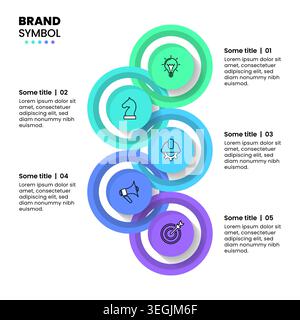 Infographic template with icons and 5 options or steps. Rings. Can be used for workflow layout, diagram, banner, webdesign. Vector illustration Stock Vector