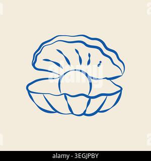 Hand-drawn decorative underwater sea shell with pearl in line art doodle style for wedding or event decor, vacation projects Stock Vector