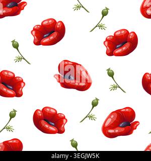 Seamless pattern with red poppies and buds Stock Vector