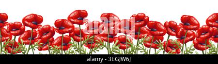 Seamless border of red poppy Stock Vector