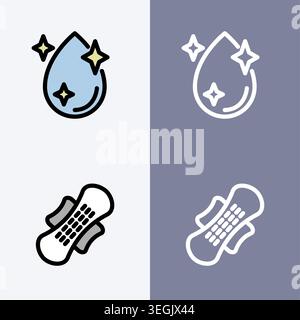 Clean water and slip symbol - bathroom and hygiene icon set. Stock Vector