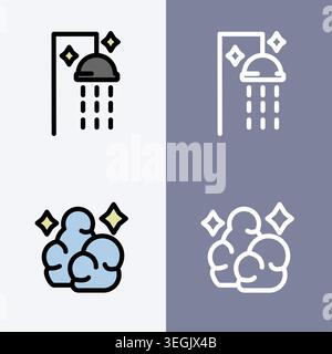 Shower and cleaning foam symbol - bathroom and hygiene icon set. Stock Vector