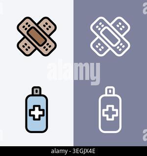 Plaster and disinfection spray symbol - bathroom and hygiene icon set. Stock Vector