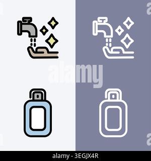 Clean water and deo spray symbol - bathroom and hygiene icon set. Stock Vector