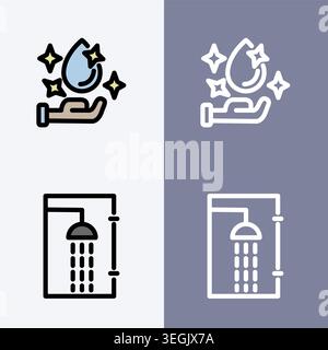 Clean water to wash hands and shower cabin symbol - bathroom and hygiene icon set. Stock Vector