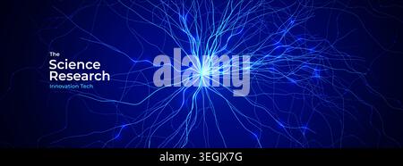 Neural Network Brain Neurone Synapse Connections Lightning Ball Energy Glow. Machine Learning Technology Background for AI Data Flow, BigData, Medical Stock Vector
