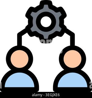 This icon symbolizes teamwork and collaboration in project management or agile environments- It depicts two people connected by a gear- representing s Stock Vector