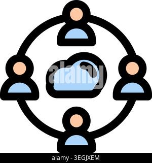 This icon visually represents a team collaborating on a cloud-based project- Ideal for illustrating teamwork- project management- or agile methodologi Stock Vector