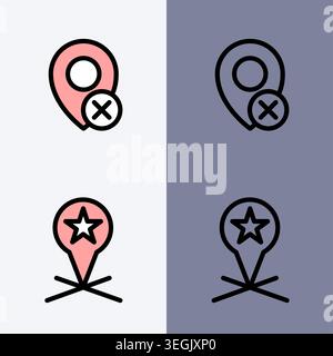 This icon set includes two variations of location pins. One shows removal of a location, the other marks a favorite location. Perfect for navigation a Stock Vector