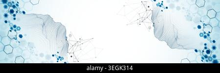 Abstract science background with hexagons and wireframe mountains. Vector art  illustration. Stock Vector