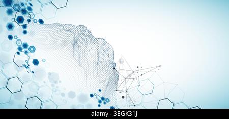 Abstract science background with hexagons and wireframe mountains. Vector art  illustration. Stock Vector