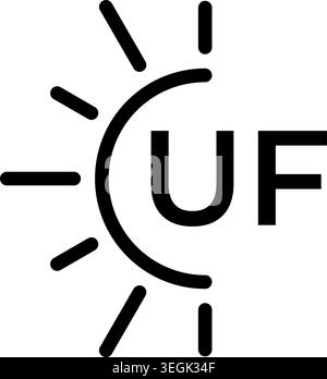 Uf vector icon symbol representing ultraviolet factor, indicating sun protection and uv radiation levels. Suitable for warning labels Stock Vector