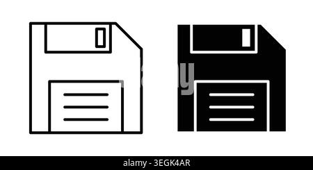 Floppy disk icon logo. Outline style icons with flat versions Stock Vector