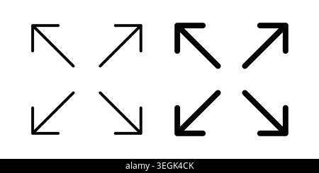 Fullscreen icon logo. Outline style icons with flat versions Stock Vector