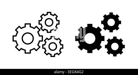 Gears icon logo. Outline style icons with flat versions Stock Vector