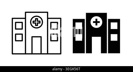 Hospital icon logo. Outline style icons with flat versions Stock Vector