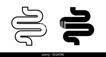 Intestine icon logo. Outline style icons with flat versions Stock Vector