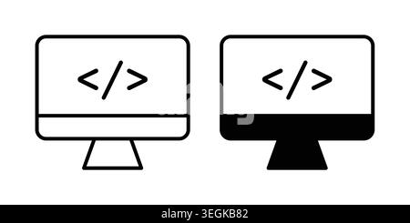 Web development icon logo. Outline style icons with flat versions Stock Vector