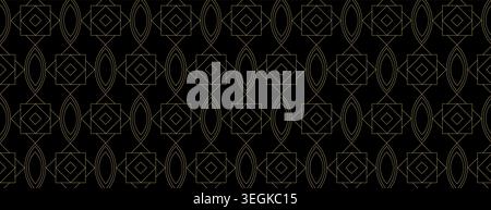 Art Deco Seamless Pattern with Gold Geometric Shapes on Black Background. Vector Stock Vector