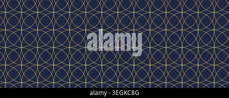 Seamless Geometric Pattern with Intersecting Circles on Dark Blue Background. Vector Stock Vector