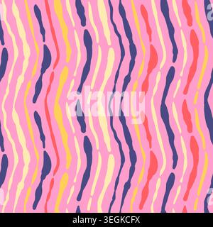 Vibrant tribal seamless pattern with hand drawn abstract vertical wavy lines and textured stripes on bubblegum pink Stock Vector