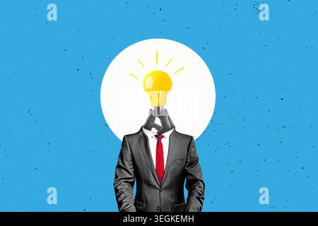 A hand holding a light bulb, concept of a sudden idea or epiphany, art flat design. Stock Photo