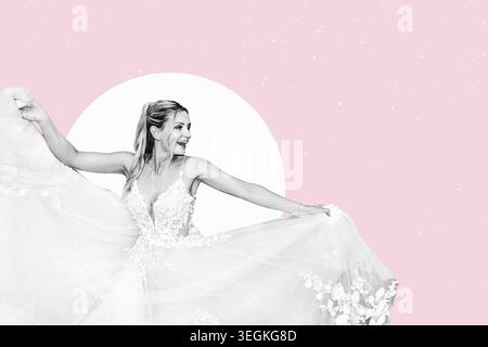 Flat design Illustration. Beautiful, happy wedding bide dancing on wedding day. Stock Photo