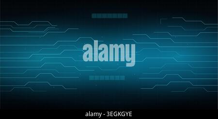 Digital circuit board technology background with cyan neon light line. Stock Vector