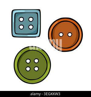 Set of three colorful sewing buttons vector illustration, isolated on white background. Stock Vector