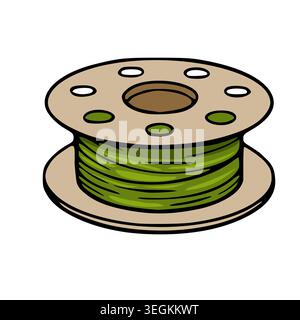 Green thread on a spool vector illustration, sewing equipment, craft supplies Stock Vector