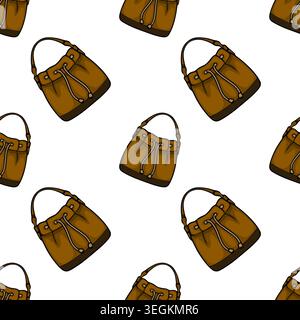 Seamless vector pattern of brown drawstring bucket bags, perfect for fashion and textile design Stock Vector