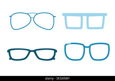 Different glasses in blue color for father's day design. Sunglasses silhouette icon set. Vector illustration isolated. Stock Vector