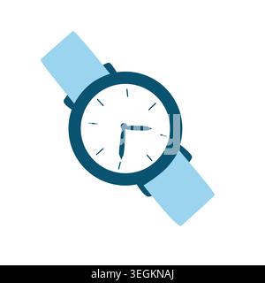 Blue watch vector icon isolated on transparent background. Flat vector illustration. Simple geometric watch. Stock Vector