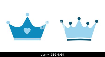 Blue crown icon set for Best Dad design, Father's Day cards. vector icon in silhouette, flat style. Crown collection. Stock Vector