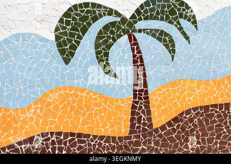 Tropical Palm Tree Beach Mosaic Background Texture Stock Photo