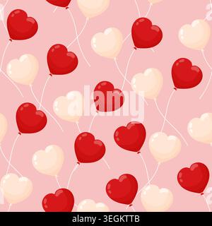 Heart balloons seamless pattern on pink background for Valentine's day celebration. Love concept. Stock Vector