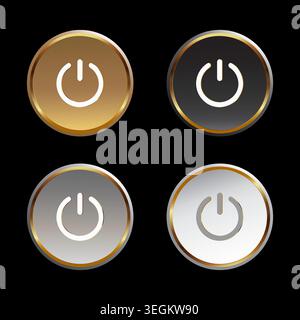 Start button set of different colors with golden elements on black background. Vector design. Stock Vector