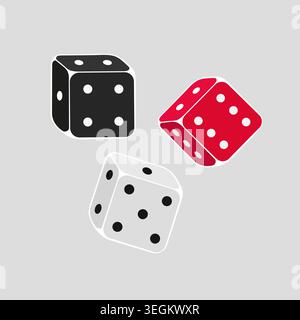 Black, red and white dice for casino gambling and other entertainment games. Vector design. Stock Vector