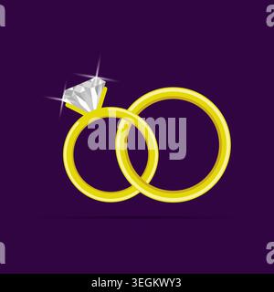 Wedding rings of gold. Diamond ring for the bride. Vector design. Stock Vector