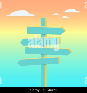 Empty wooden directions signs on the  sunset cloudy sky. Vector illustration. Stock Vector
