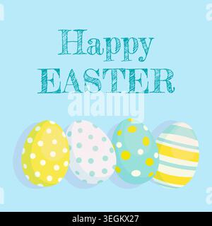 Easter banner with eggs on blue background. Vector design. Stock Vector