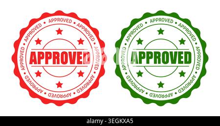 Approved stamps of red and green colors. Vector design Stock Vector