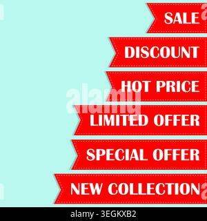 Red label sale, discount, hot price, limited offer, special offer, new collection. Vector illustration. Graphic design. Stock Vector