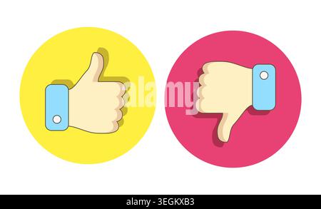 Thumb up and thumb down icons. Flat design. Vector illustration. Stock Vector