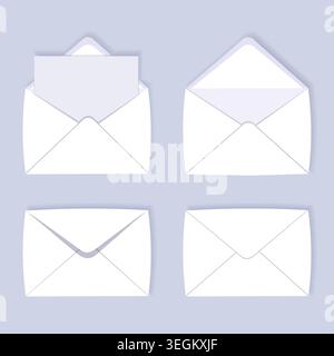 White envelopes set. Folded and unfolded. Vector design. Stock Vector
