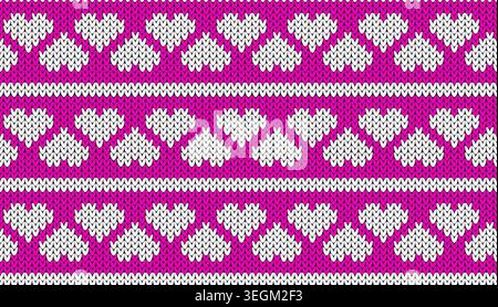 Hearts knitwear sweater seamless pattern. White ornament on pink background. Vector design. Stock Vector