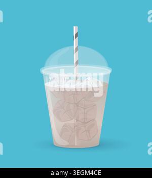 Iced coffee with straw on blue background. Vector design. Stock Vector