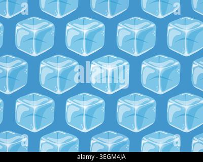 Ice cube seamless pattern on blue background. Vector design. Stock Vector