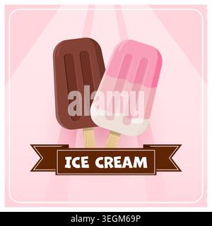 Ice cream on a stick poster with pink background. Vector design. Stock Vector