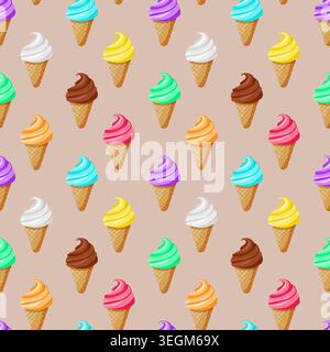 Colorful ice cream cone seamless pattern. Vector design. Stock Vector